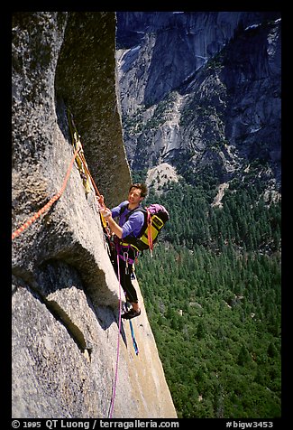 The South Face: Frank on the traverse pitch. Washington Column, Yosemite, California