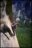 The South Face: Frank on the traverse pitch. Washington Column, Yosemite, California ( color)