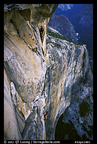 Tom McMillan and Valerio Folco on the last pitch. El Capitan, Yosemite, California (color)
