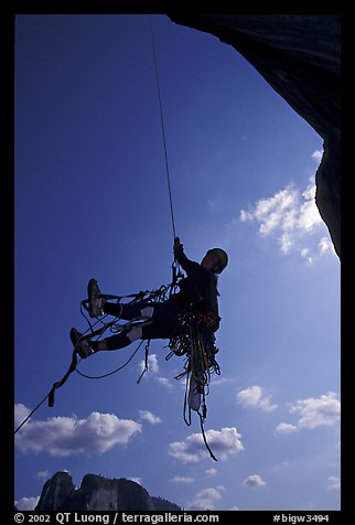 Going up the fixed rope, first pitch. El Capitan, Yosemite, California (color)