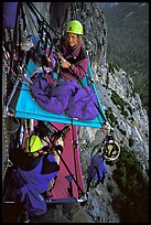 Crowded portaledge camp. El Capitan, Yosemite, California (color)