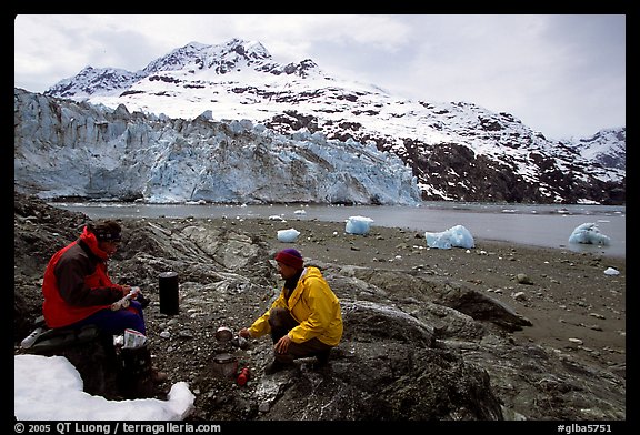 Eating in front of Lamplugh Glacier. Glacier Bay National Park, Alaska