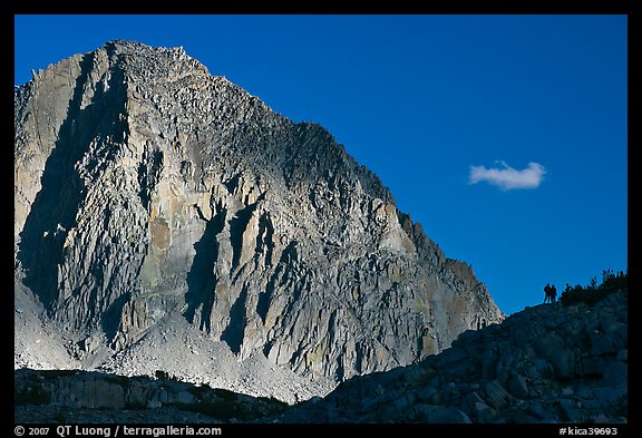 People on ridge in front of Mt Giraud. Kings Canyon National Park, California