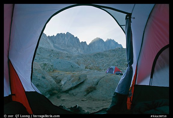 Palissades seen from inside a tent, Dusy Basin. Kings Canyon National Park, California (color)