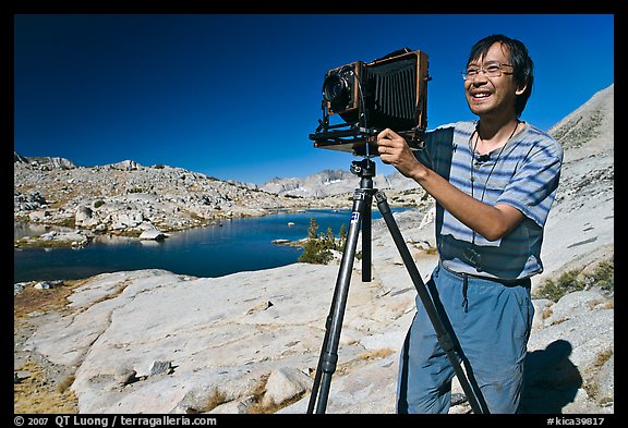 [photo by Buddy Squires] Large format photographer with camera, Dusy Basin. Kings Canyon National Park, California