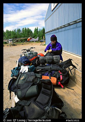 Trailer loaded with backpacking gear. Lake Clark National Park, Alaska (color)