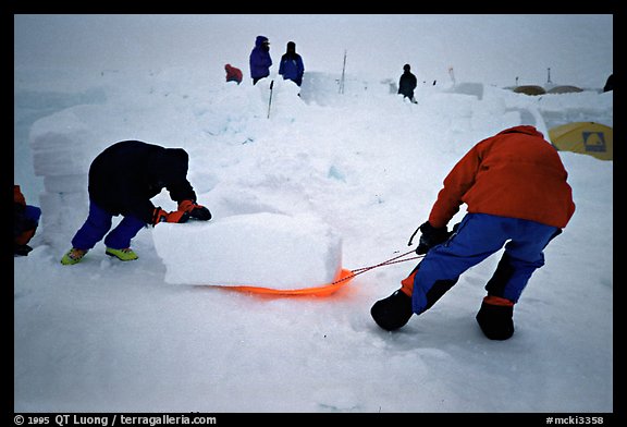 Building an igloo, which offers a very good weather protection.. Denali, Alaska (color)