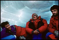 Climbers inside an igloo. Denali, Alaska