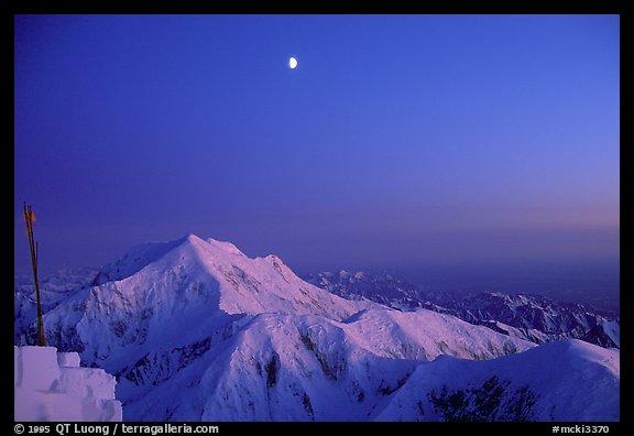 Midnight sunset over Mt Foraker from the West Rib. Denali, Alaska (color)