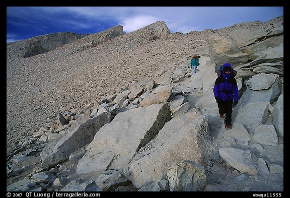 Hiking down Mt Whitney in cold conditions. Sequoia National Park, California