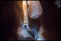 Canyoneers deep in subterranean part of Keyhole Canyon. Zion National Park, Utah ( color)