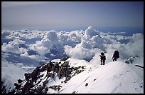 Mountaineers descend West Buttress of Mt McKinley. Denali National Park, Alaska, USA. (color)