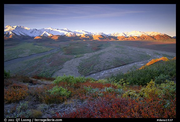 Tundra, braided rivers, Alaska Range at sunrise from Polychrome Pass. Denali National Park (color)