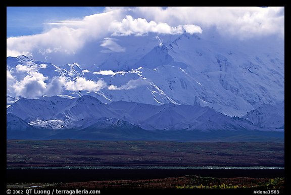 Mt Mc Kinley in the clouds from Wonder Lake area. Denali National Park, Alaska, USA.