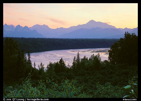 Mt Mc Kinley and Chulitna River at sunset from  Denali State Park. Denali  National Park (color)