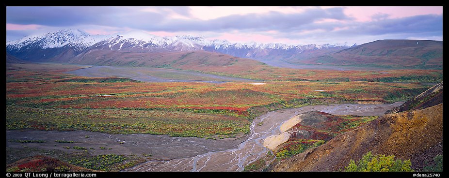 Wide mountain valley with braided river. Denali  National Park (color)
