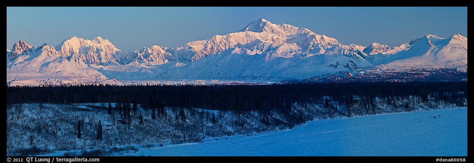 Alaska range panorama in winter. Denali National Park, Alaska, USA.