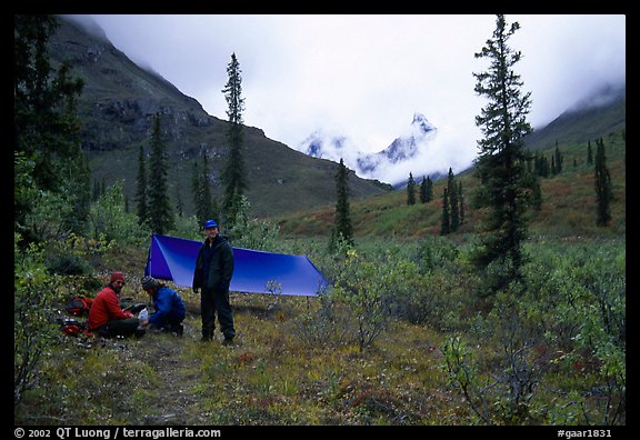 Backpackers camp in Arrigetch Valley. Gates of the Arctic National Park, Alaska (color)