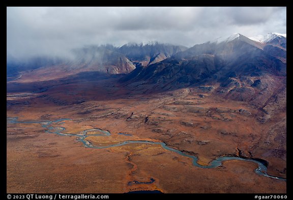 Aerial view of St John River and Fork Peak. Gates of the Arctic National Park (color)