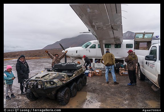 Flight arrival, Anaktuvuk Pass Airport. Gates of the Arctic National Park (color)