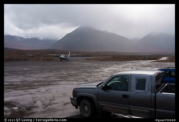 Truck waiting for airplane, Anaktuvuk Pass Airport. Gates of the Arctic National Park (color)