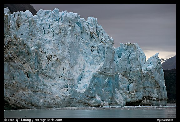 Blue ice on the face of Margerie Glacier. Glacier Bay National Park, Alaska, USA.