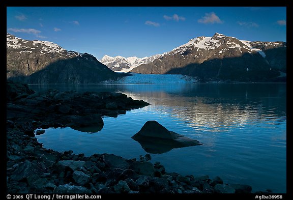 Mount Fairweather, Margerie Glacier, Mount Forde, and cove. Glacier Bay National Park, Alaska, USA.