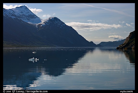 View looking out Tarr Inlet in the morning. Glacier Bay National Park, Alaska, USA.