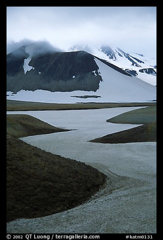 Snow is still present in early summer, Valley of Ten Thousand smokes. Katmai National Park, Alaska, USA.