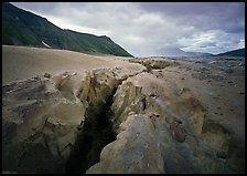 Gorge carved by Lethe River ash floor of Valley of Ten Thousand smokes. Katmai National Park, Alaska, USA.