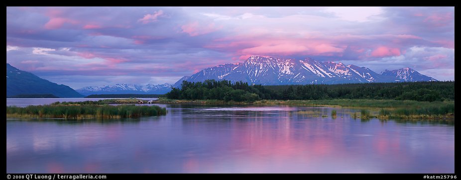 Lake and mountains at sunset. Katmai National Park (color)