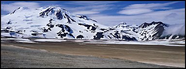 Mt Meigeck rising above floor of the Valley of Ten Thousand Smoke. Katmai National Park (Panoramic color)