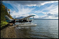 Unloading floatplane, Lake Brooks. Katmai National Park ( color)