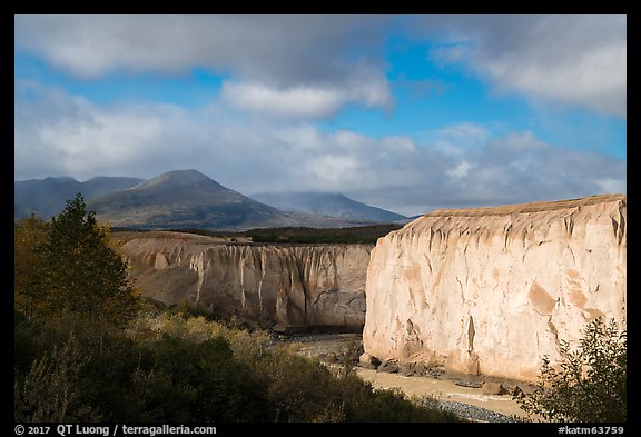 Cliffs carved from ash rock, Valley of Ten Thousand Smokes. Katmai National Park (color)