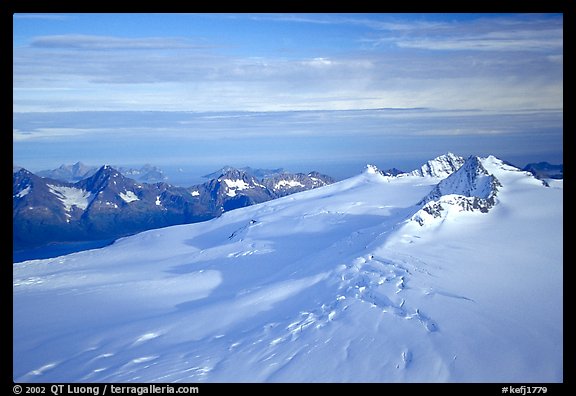 Aerial view of Harding icefield, fjords in the backgound. Kenai Fjords National Park (color)