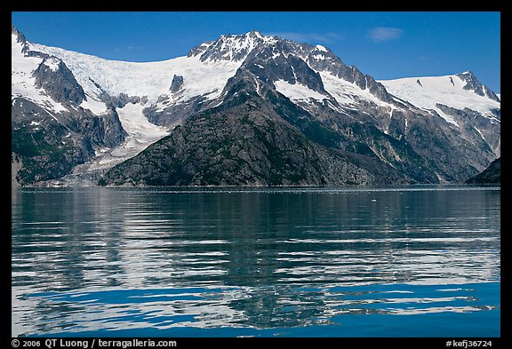 Rippled refections of peaks and glaciers, Northwestern Fjord. Kenai Fjords National Park, Alaska, USA.