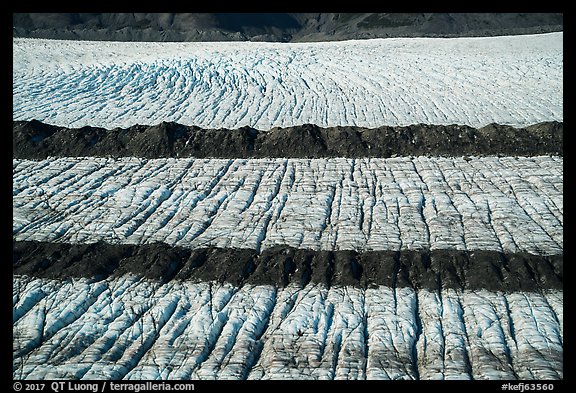 Aerial View of lateral moraines on Bear Glacier. Kenai Fjords National Park (color)