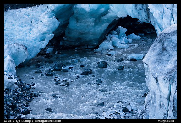 Glacial stream flowing out of ice tunnel, Exit Glacier. Kenai Fjords National Park (color)