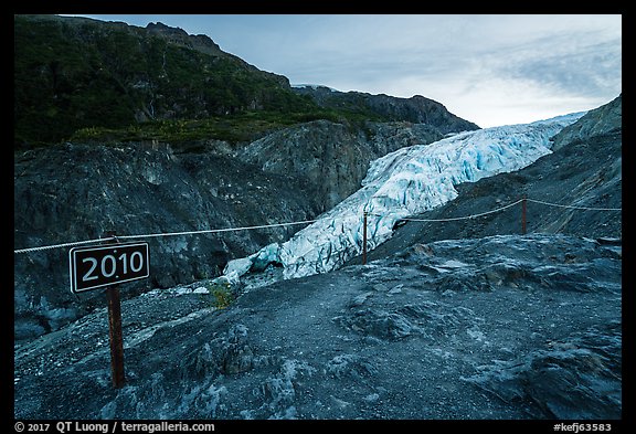 Sign indicating location of Exit Glacier in 2010. Kenai Fjords National Park (color)