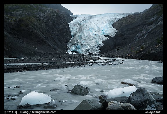 Glacial stream and Exit Glacier, 2016. Kenai Fjords National Park (color)