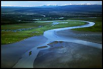Aerial view of river and estuary. Lake Clark National Park, Alaska, USA. (color)