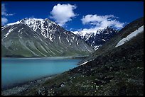 Turquoise waters of Turquoise Lake and Telaquana Mountain. Lake Clark National Park, Alaska, USA. (color)