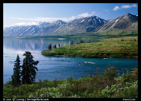 Twin Lakes and river, morning. Lake Clark National Park, Alaska, USA.