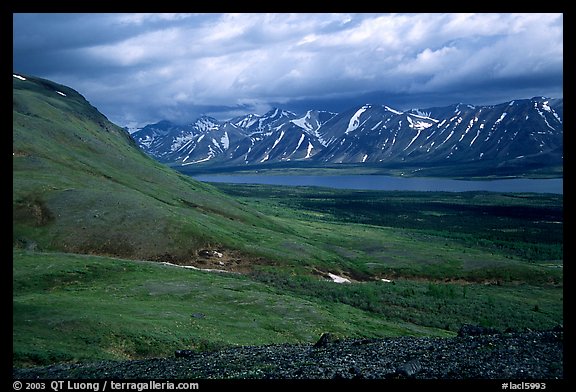 Tundra-covered hills and Twin Lakes. Lake Clark National Park (color)