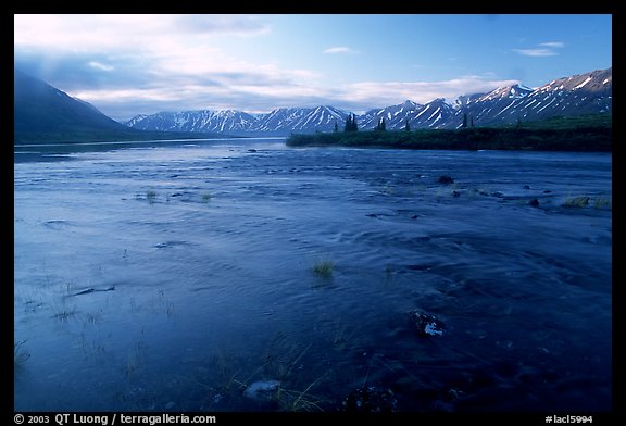 River flowing out of Twin Lakes at sunrise. Lake Clark National Park (color)