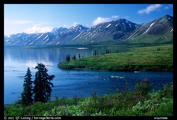 Twin Lakes and river, morning. Lake Clark National Park, Alaska, USA.