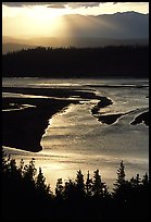 Early morning sun shining on the wide Chitina river. Wrangell-St Elias National Park, Alaska, USA. (color)