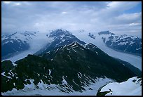Kennicott and Root glaciers seen from Donoho Peak, evening. Wrangell-St Elias National Park, Alaska, USA.