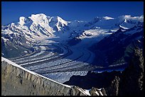 Mt Blackburn and Kennicott glacier seen from Mt Donoho, morning. Wrangell-St Elias National Park, Alaska, USA.