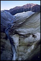 Root Glacier with glacial stream, and mountains. Wrangell-St Elias National Park, Alaska, USA. (color)
